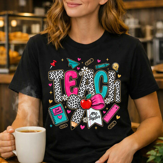 Teacher Leopard Print Personalized T-Shirt