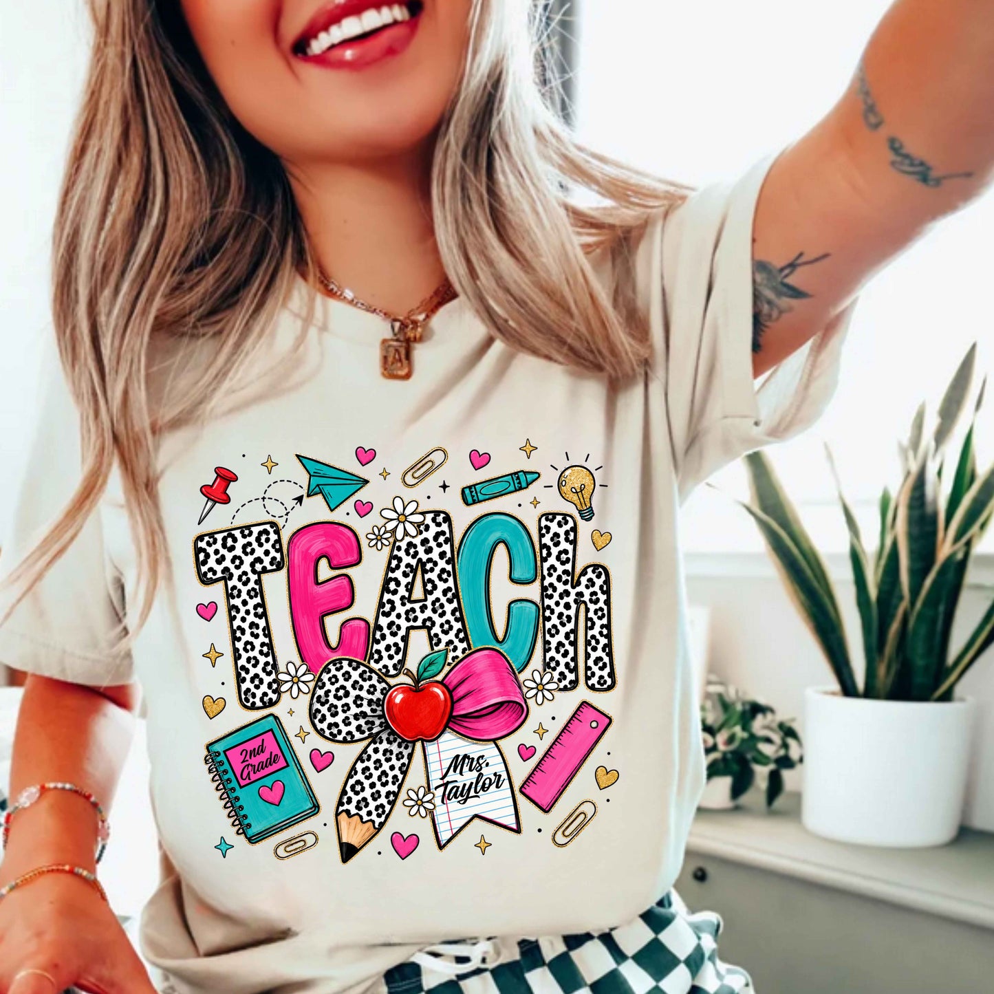 Teacher Leopard Print Personalized T-Shirt