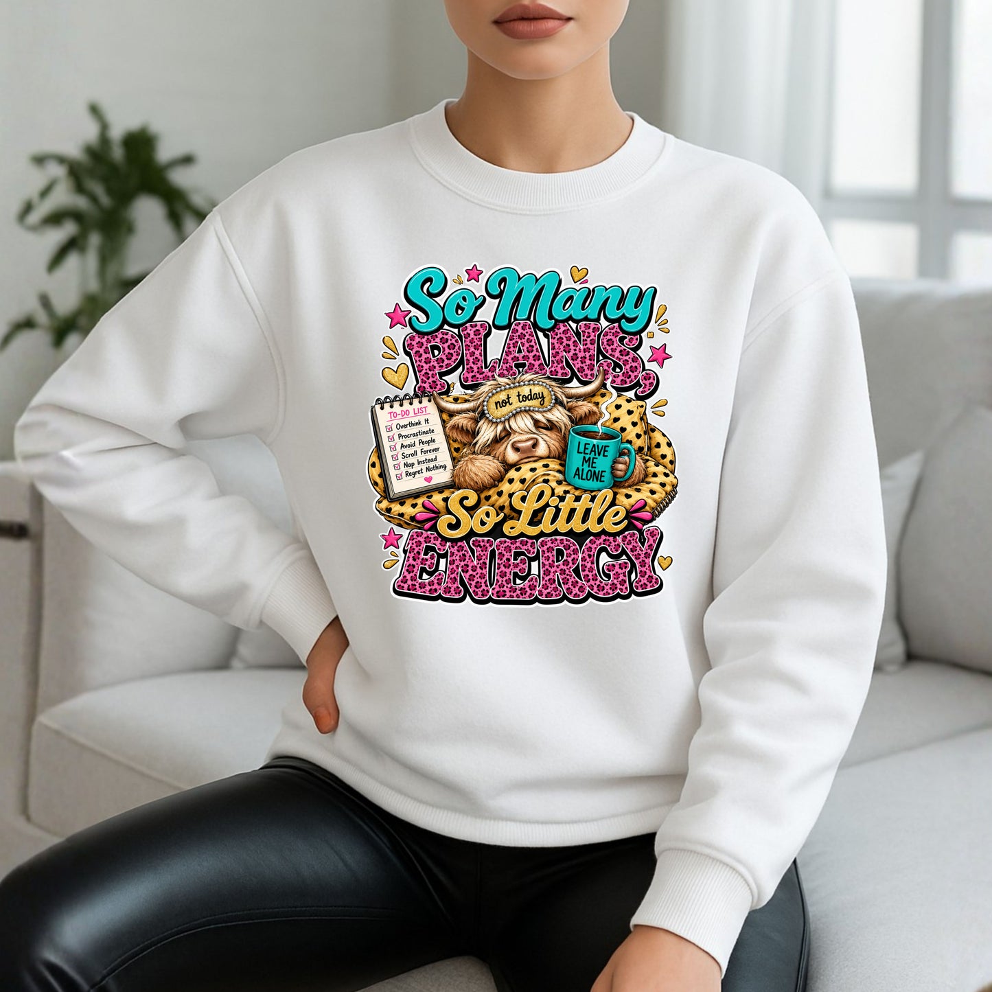 Lazy Cow Pink Leopard Print Crewneck Pullover Sweatshirt