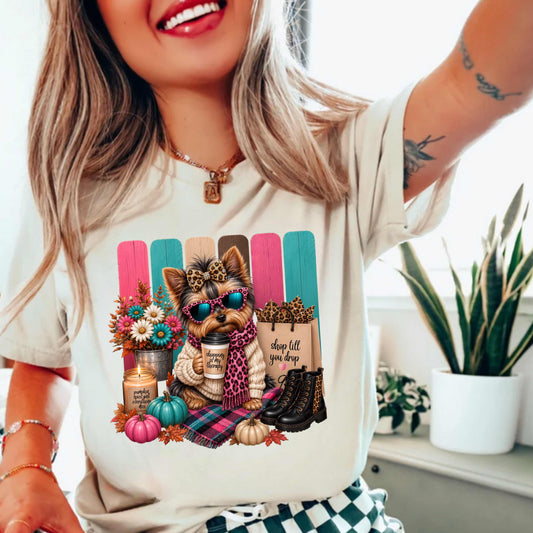 Cute Yorkie Shopping is My Therapy T-Shirt