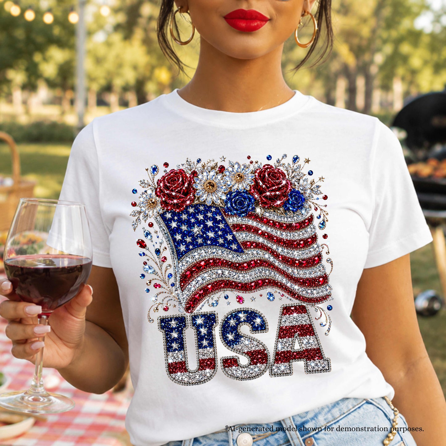 Faux Bling USA Flag 4th of July T-Shirt