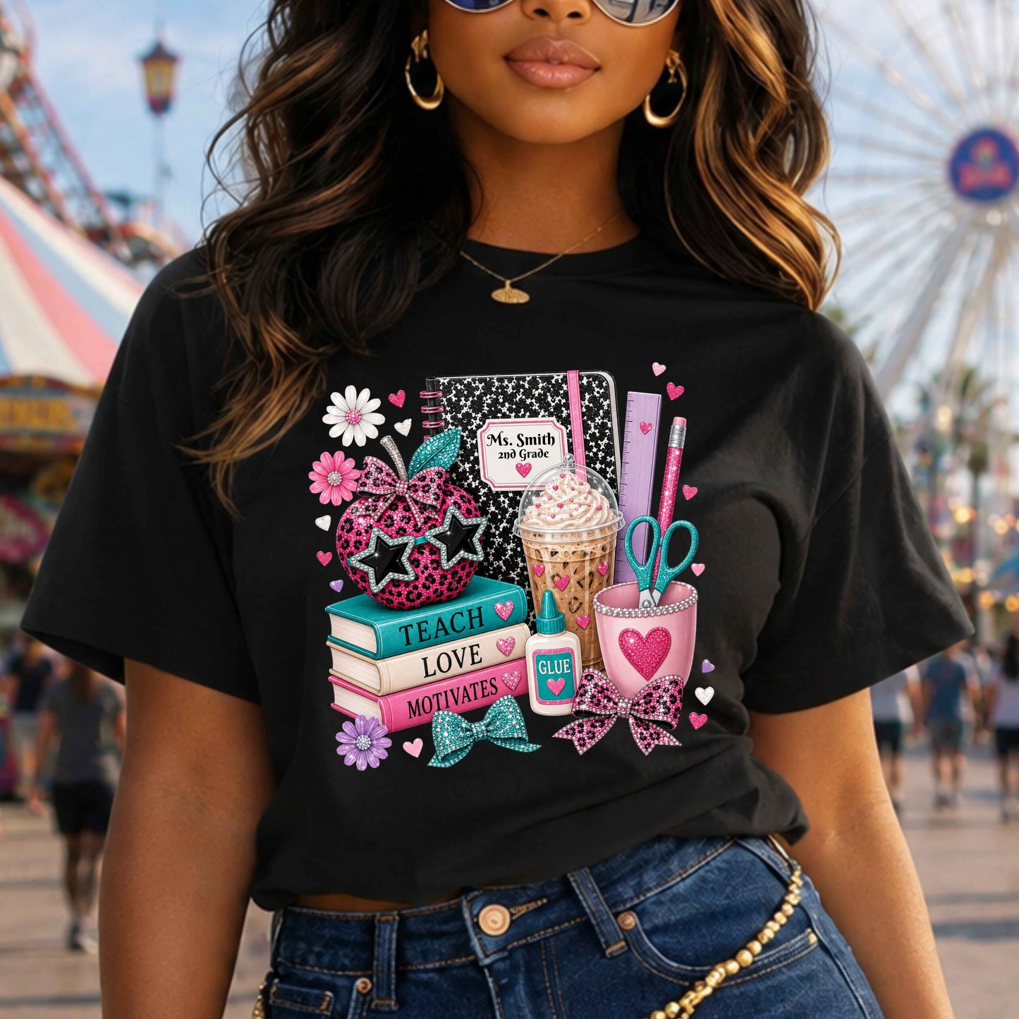 Personalized Faux Bling Teacher Back to School T-Shirt