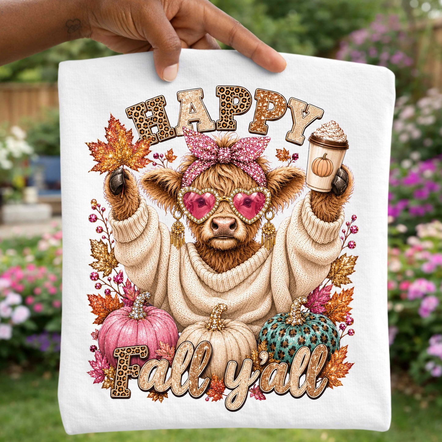 Happy Fall Y'all Funny Faux Bling T-Shirt