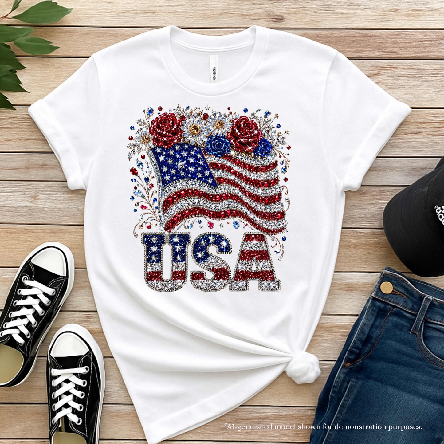 Faux Bling USA Flag 4th of July T-Shirt