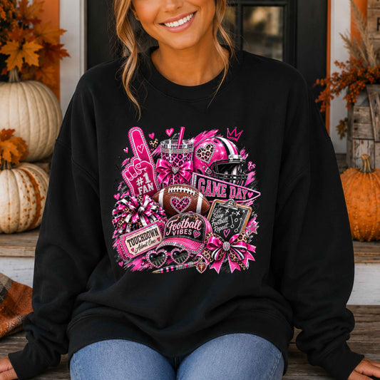 Pink Football Lovers Game Day Crewneck Pullover Sweatshirt