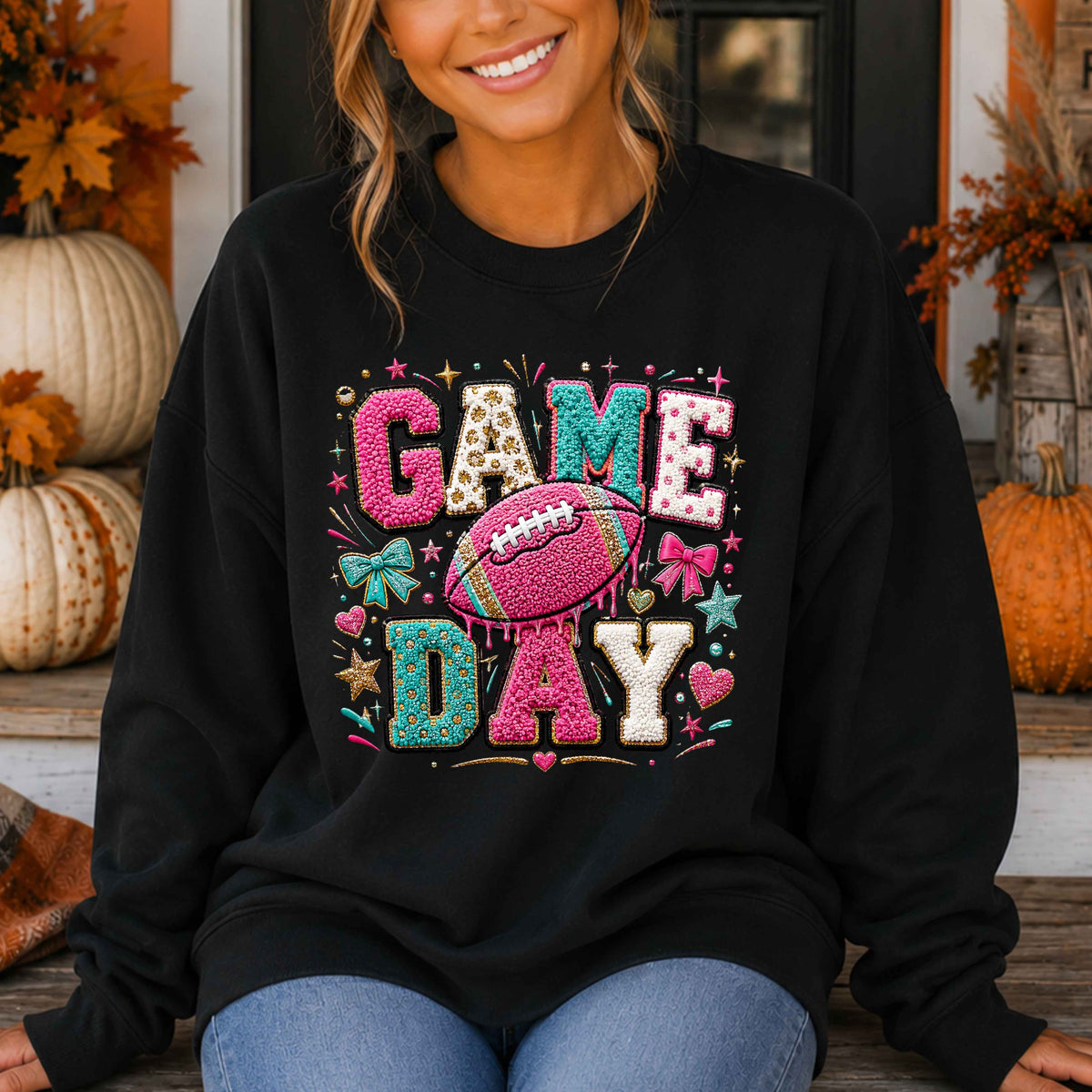 Faux Varsity Patch Game Football Pullover Sweatshirt