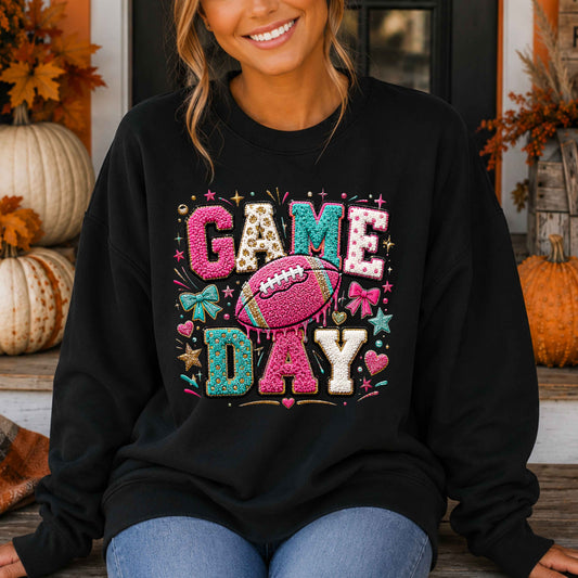 Faux Varsity Patch Game Football Pullover Sweatshirt