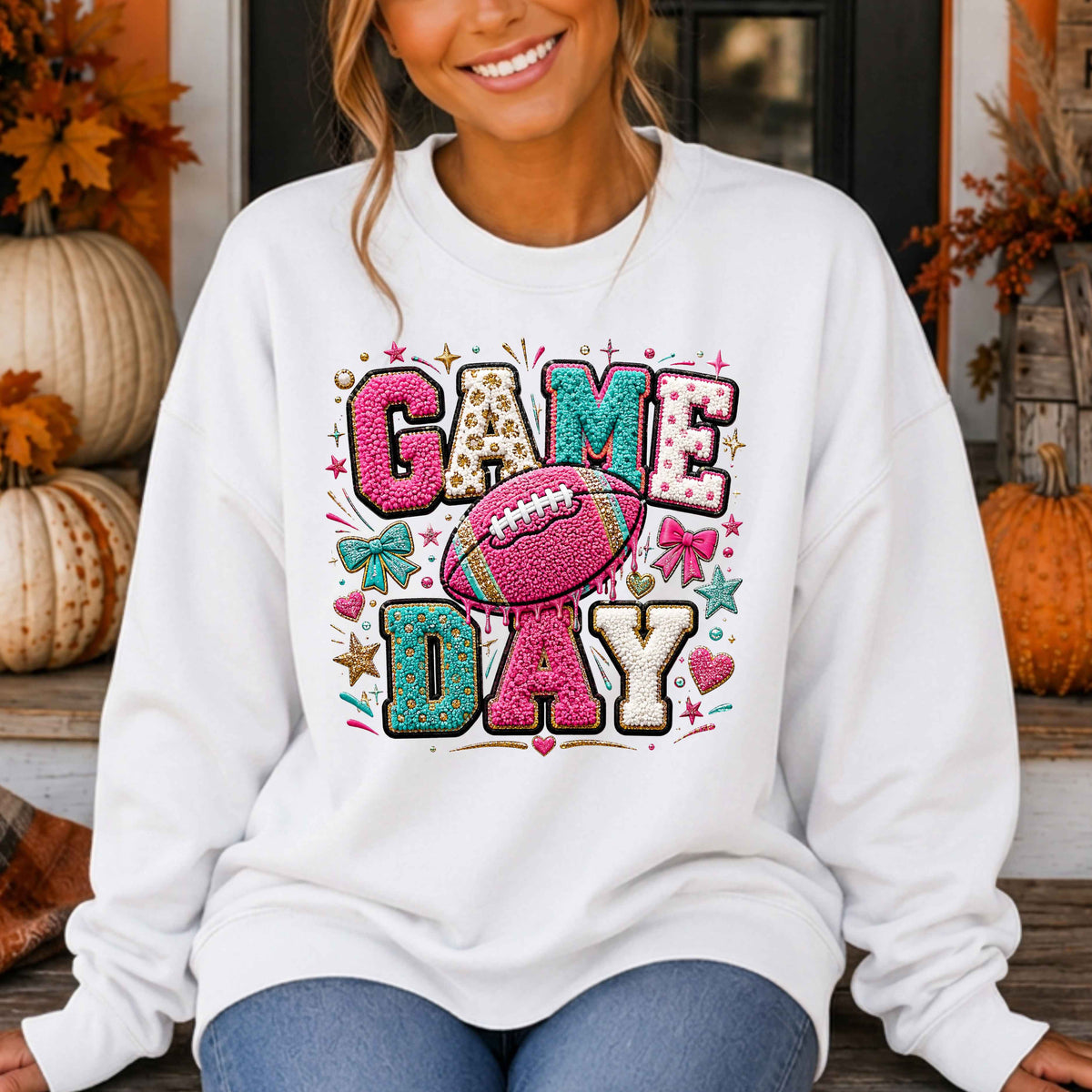 Faux Varsity Patch Game Football Pullover Sweatshirt