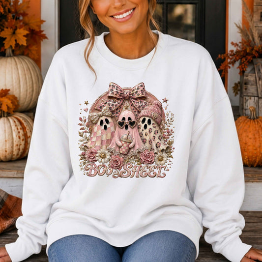 Faux Paint Pink Ghost Breast Cancer Awareness Crewneck Pullover Sweatshirt