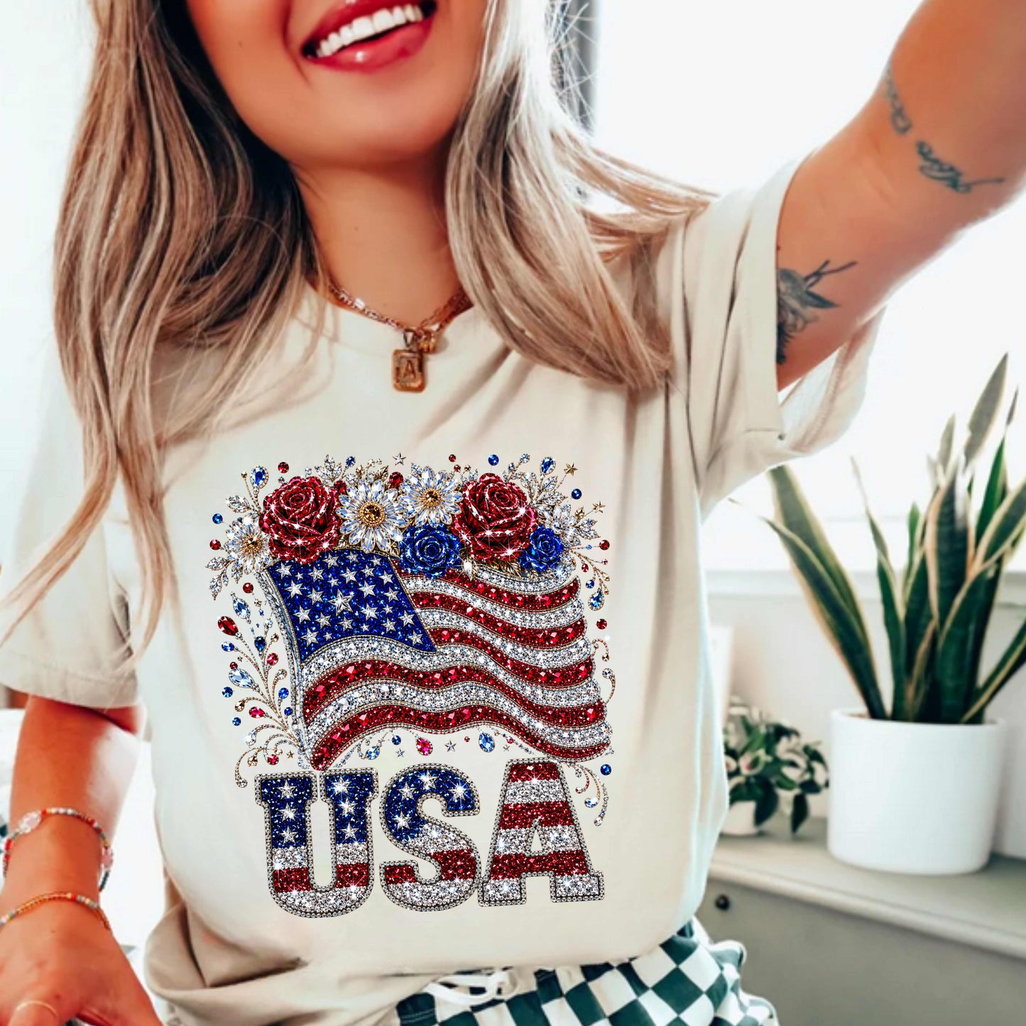 Faux Bling USA Flag 4th of July T-Shirt