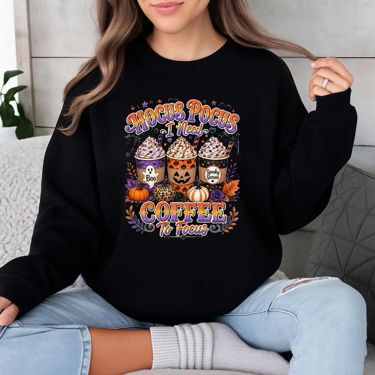 Hocus Pocus Coffee Lovers Crewneck Pullover Sweatshirt
