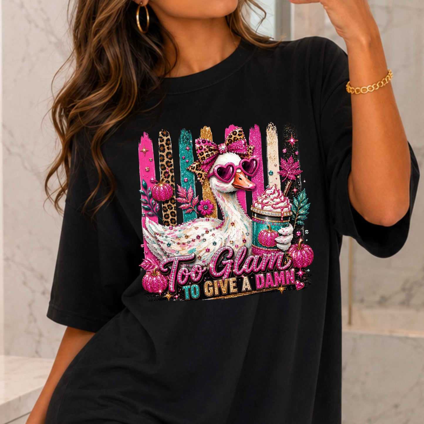 Too Glam to Give a Damn Funny Duck Pink Awareness T-Shirt