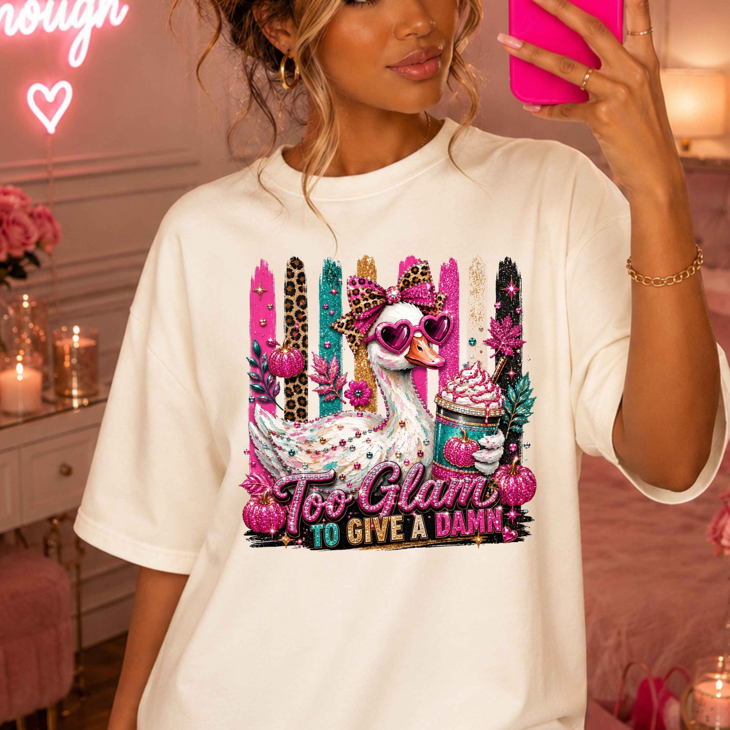 Too Glam to Give a Damn Funny Duck Pink Awareness T-Shirt