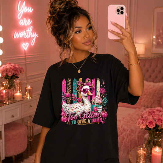 Too Glam to Give a Damn Funny Duck Pink Awareness T-Shirt