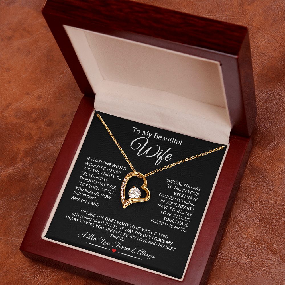 To My Beautiful Wife Forever Heart Necklace Black Card