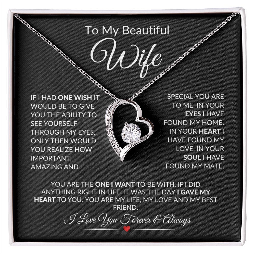 To My Beautiful Wife Forever Heart Necklace Black Card