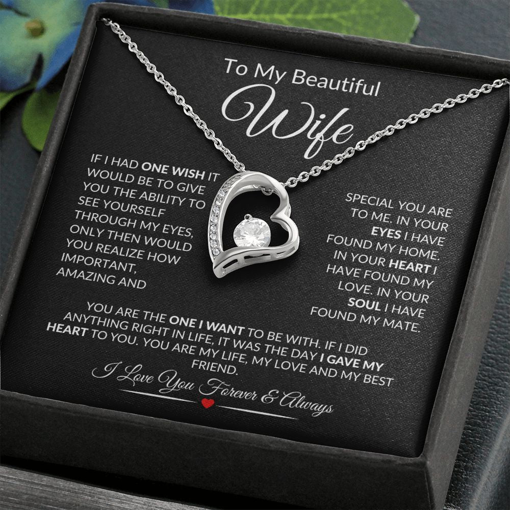 To My Beautiful Wife Forever Heart Necklace Black Card