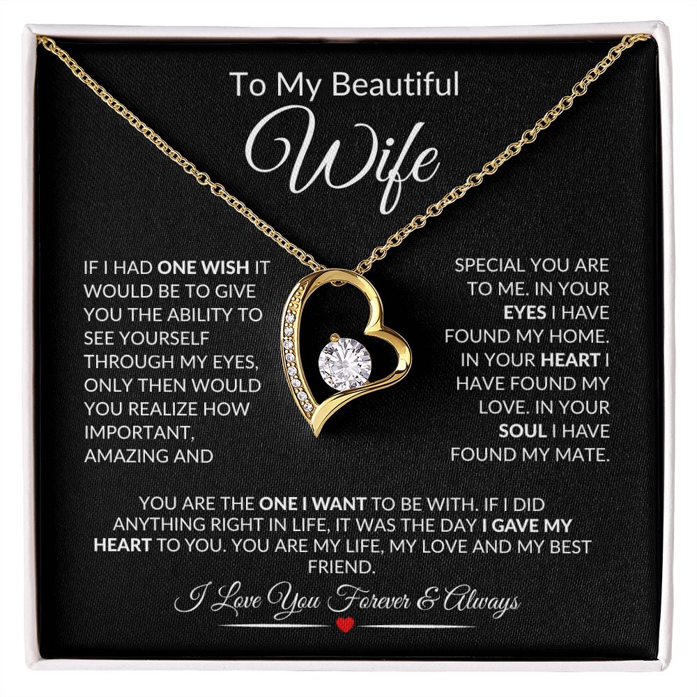 To My Beautiful Wife Forever Heart Necklace Black Card