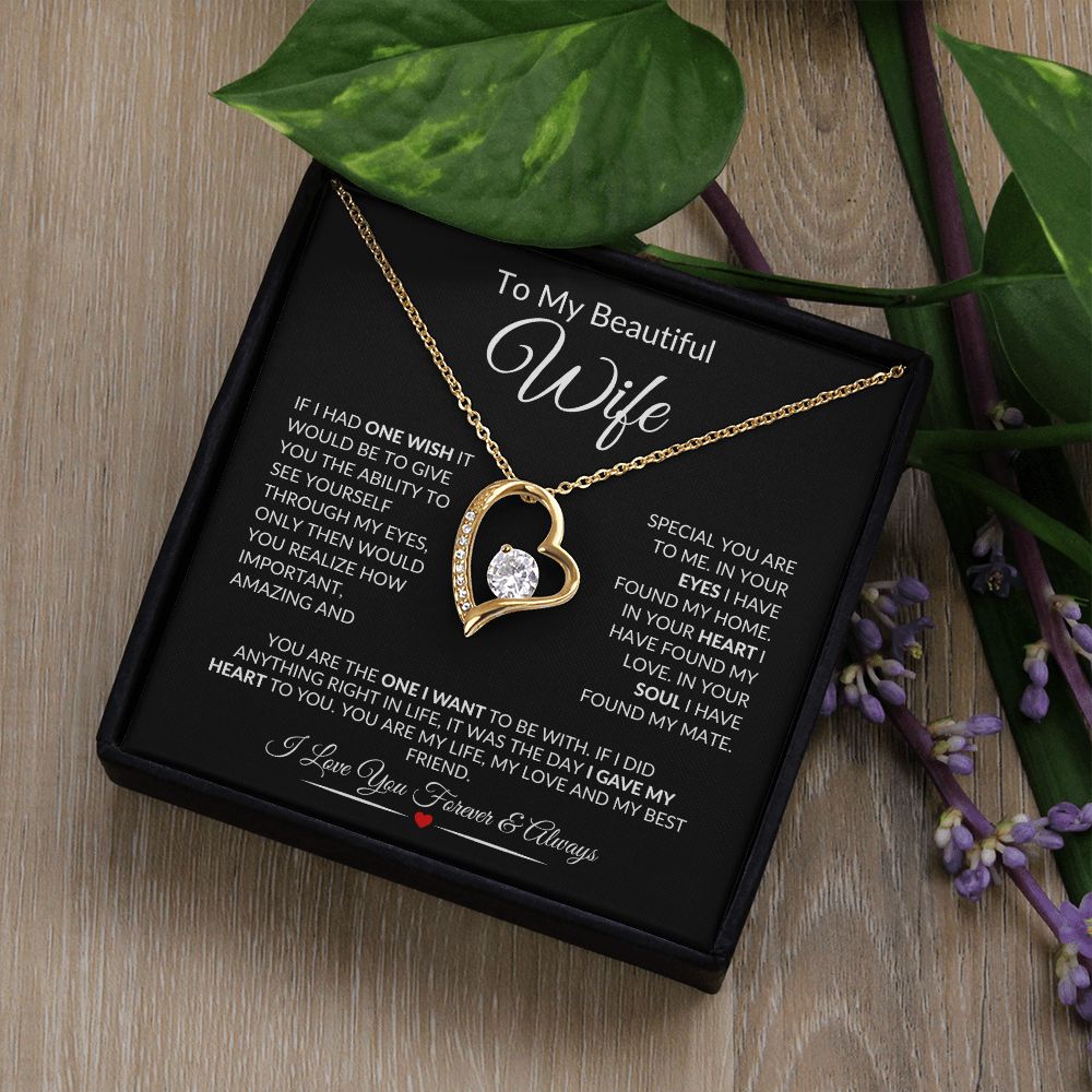 To My Beautiful Wife Forever Heart Necklace Black Card