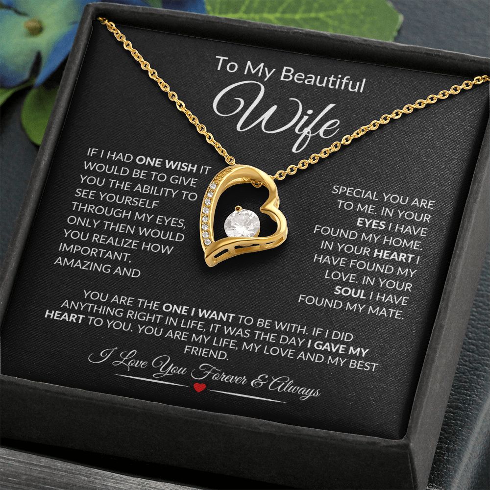 To My Beautiful Wife Forever Heart Necklace Black Card